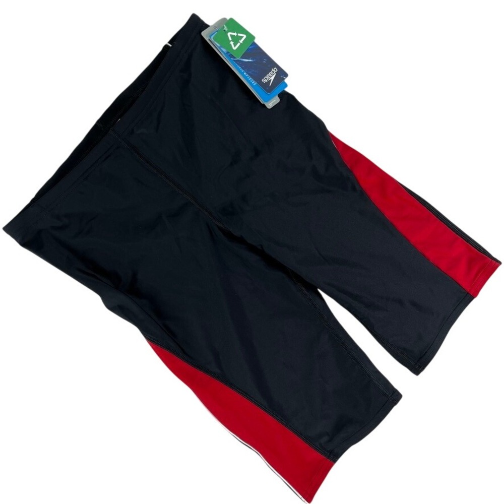 Speedo Jammer Swim Shorts Mens 32 Black Red PowerFLEX Eco Recycled Nylon
